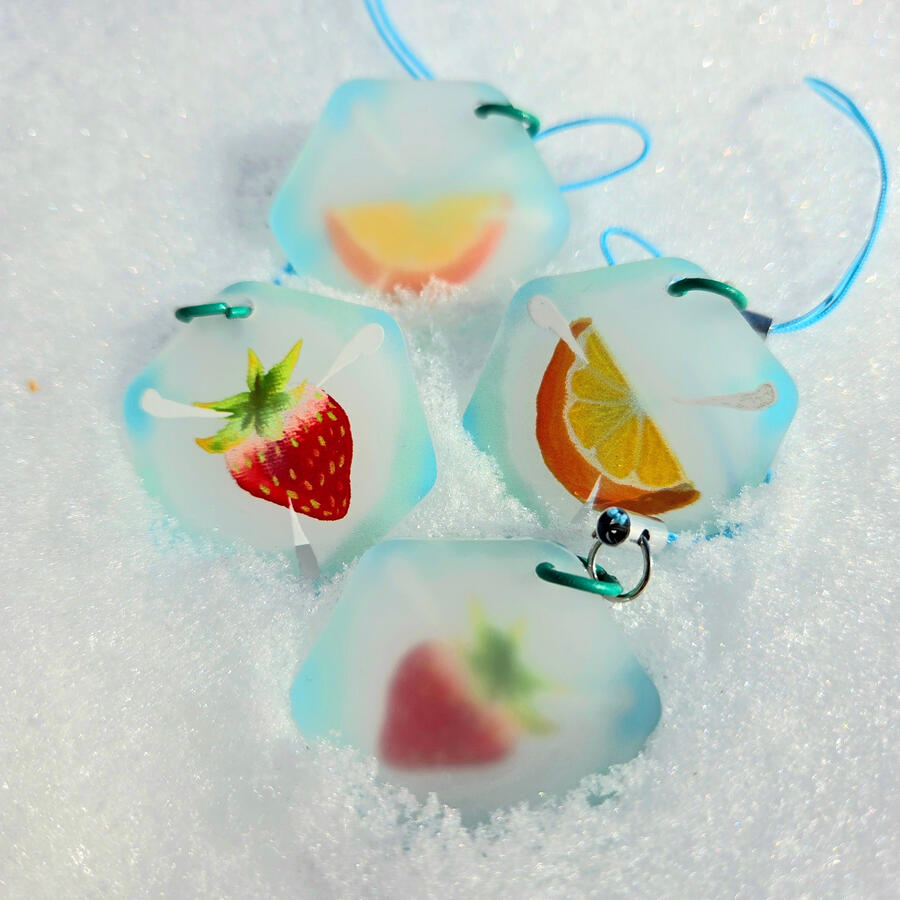 Frosted Fruit Ice Cube Phone charms. approx 1.5 inch. findings sourced and attached in-house