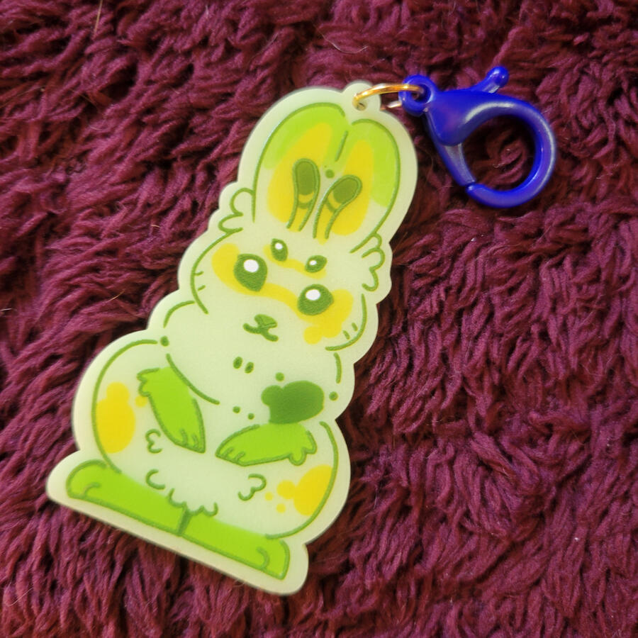 Alien bunny keychains; glow-in-the-dark edition. approx 2.5 inches
