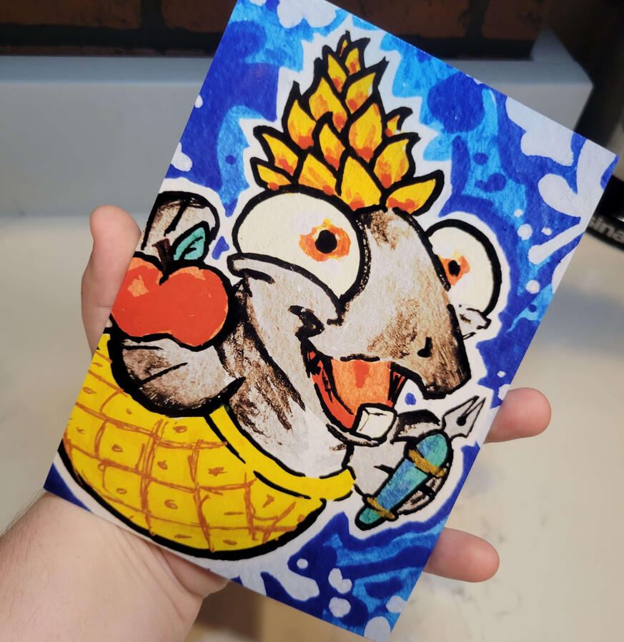 smolfry print reproduction; acrylic paint pen on watercolor paper; printed in-house on a modified canon PRO-200