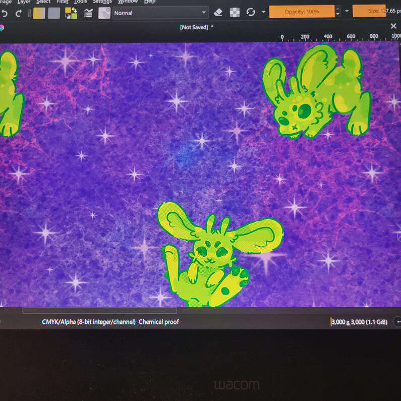 Teaser image for the alien bunny button ups, uses the tile tool in Krita