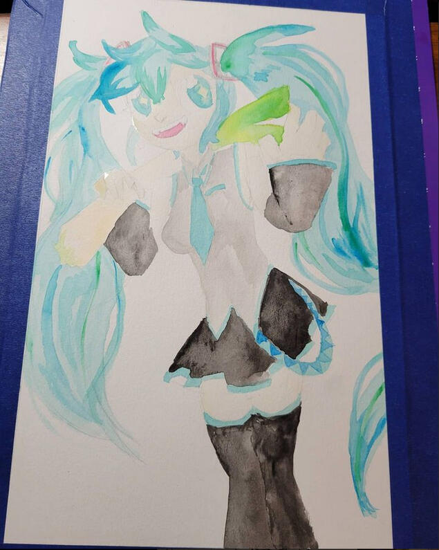 A half-finished version of the watercolor miku print
