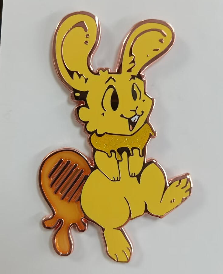 HONEY BUNNY ENAMEL PINS; ft. glitter, stained glass, and flooded recessions