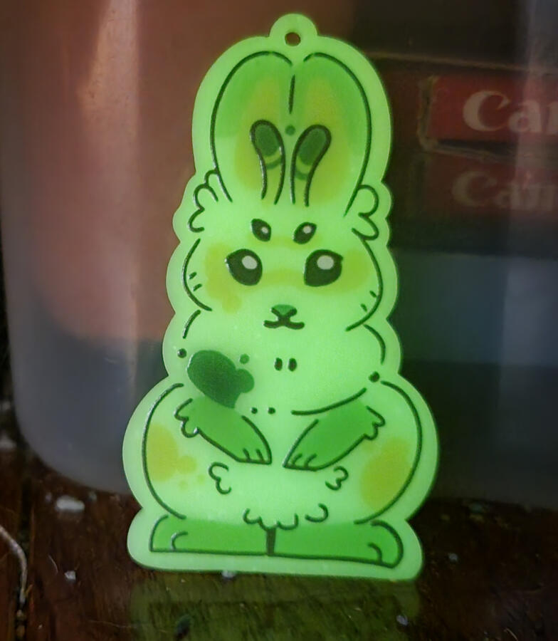 Alien bunny keychains; glow-in-the-dark edition. approx 2.5 inches