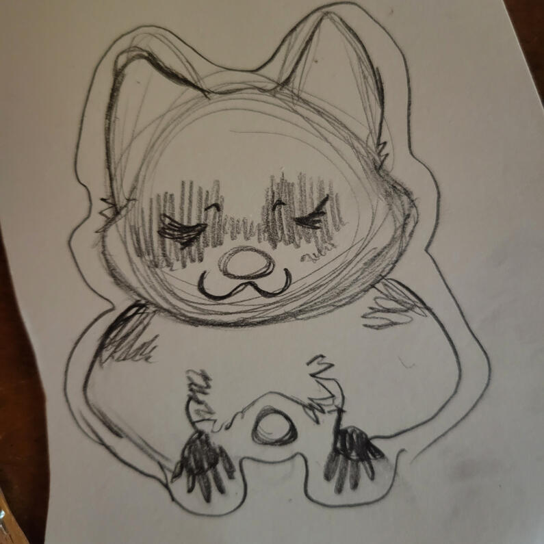 the orginal sketch for the raccoon pin! The raccoon's name is Sluggy and they were orginially going to be handing out a lil berry.